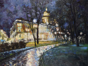 Night Petersburg Painting Cityscape Original Art Winter
