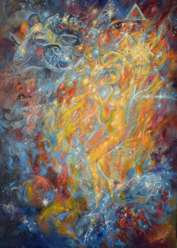 Fantasy Painting Mystical Original Art Elements Water Air Earth Fire