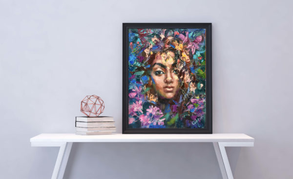 Portrait of a Girl with Purple Flowers
