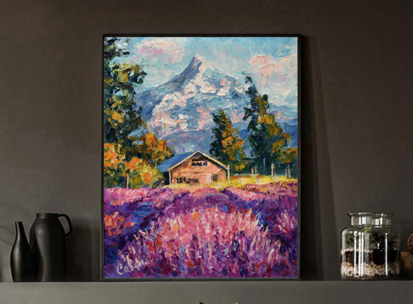 Mount Hood Painting Oregon Original Art Lavender Field
