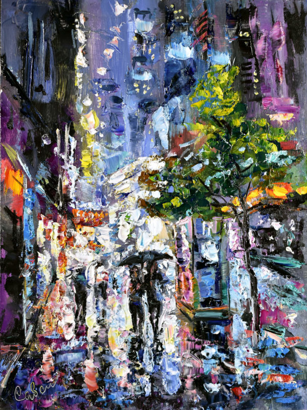 New York City Original Art Rain Night