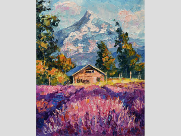 Mount Hood Painting Oregon Original Art Lavender Field