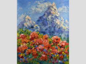 Poppy Painting Original Art Canvas Mountain Landscape