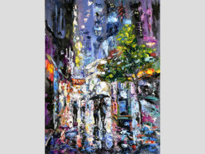New York City Original Art Rain Night