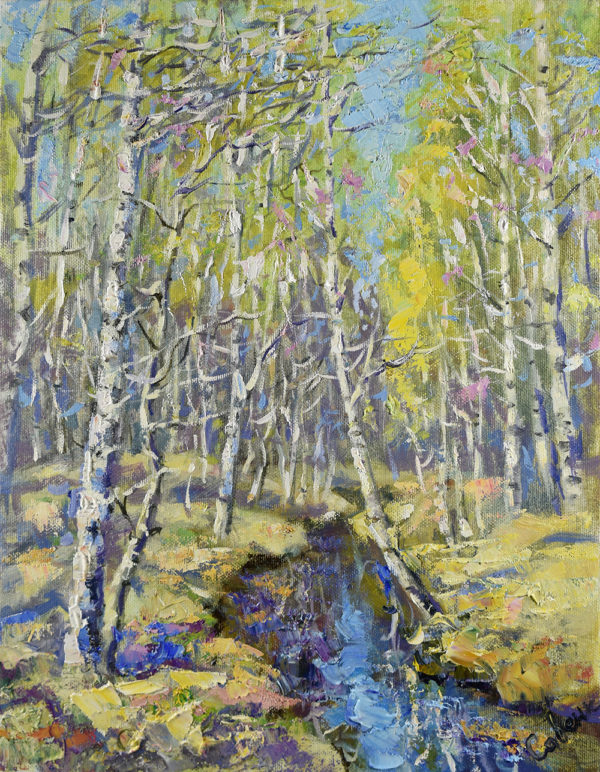 Spring Painting Landscape Original Art Plein Air Artwork Impressionist Birch Nature