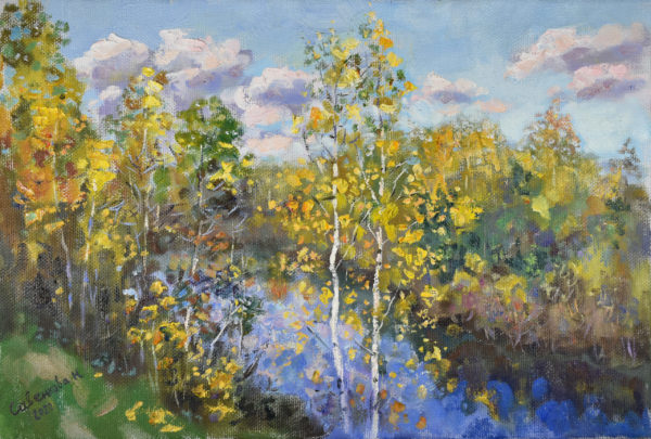 Autumn Landscape Birches Original Art Canvas Impressionism