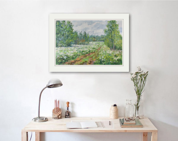 Summer Impressionism Landscape Birches Original Art Canvas Blooming Meadow