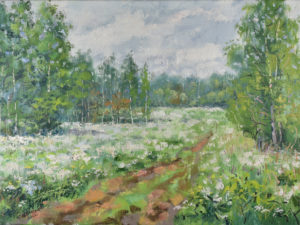Summer Impressionism Landscape Birches Original Art Canvas Blooming Meadow
