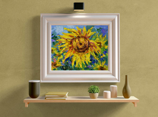 Sunflower Painting Impressionist Original Art Small Oil Flower Artwork Impasto