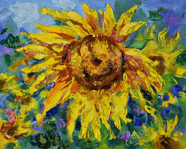 Sunflower Painting Impressionism Original Art Small Oil Flower Artwork Impasto
