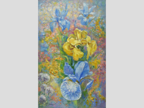 Irises Painting Flowers Original Art Blue Yellow Florals