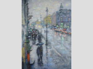 Rainy St. Petersburg in Winter Painting Cityscape Original Art