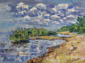 Lake Painting Clouds Original Artwork Landscape Ladoga
