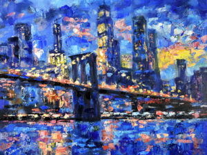 Brooklyn Bridge Painting New York Night Artwork