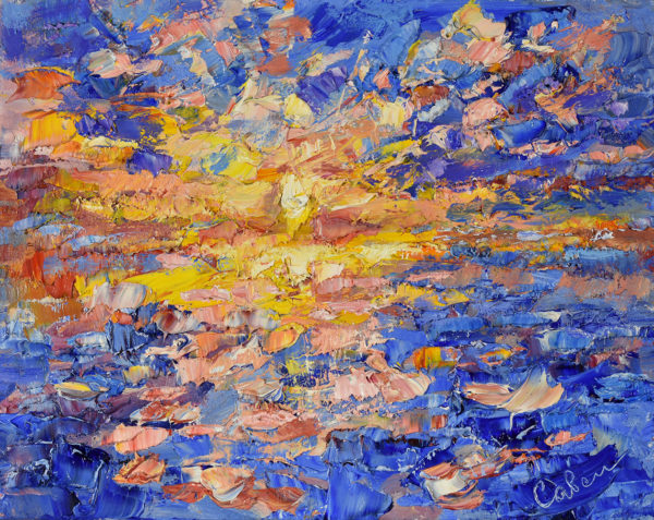Seascape Painting Sunset Landscape Original Oil Artwork Sea Sky Nature Art