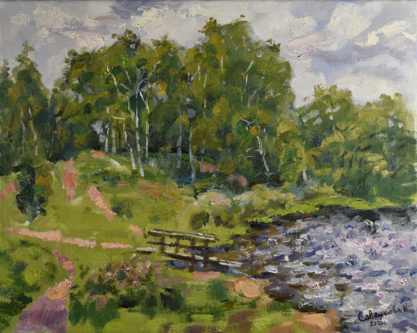 Summer Painting Original Art Realism Landscape Birch Lake Artwork