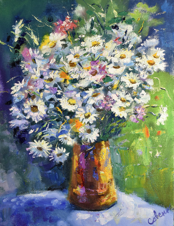 Daisy Painting Flower Original Art Bouquet Artwork Impressionism