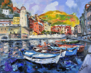 Cinque Terre Painting Italy Landscape Italian Riviera Impressionism