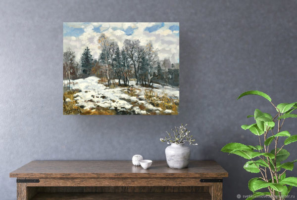 Snow Painting Nature Landscape Last Snow Impressionism