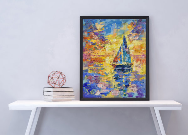Sailboat Painting Sea Sunset Original Art Oil Impressionism Landscape