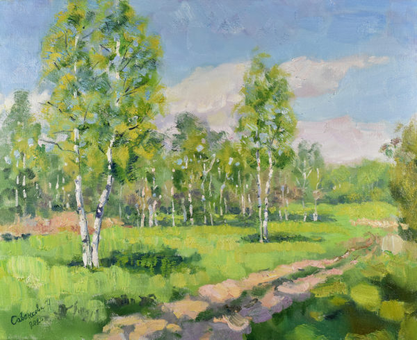 Birches Painting Summer Landscape Original Art Nature Trees Road Impressionism Canvas