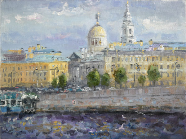 Cityscape Saint-Petersburg Painting Impressionism Artwork Embankment Urban Landscape