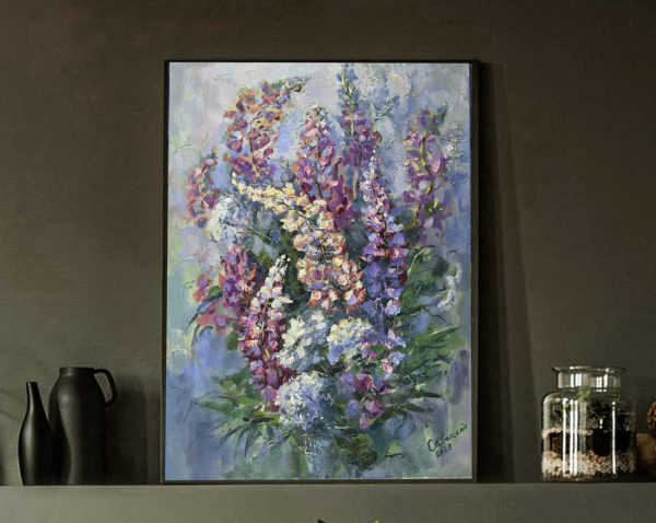 Lupines Painting Flower Original Art Wild Floral Artwork Impressionism