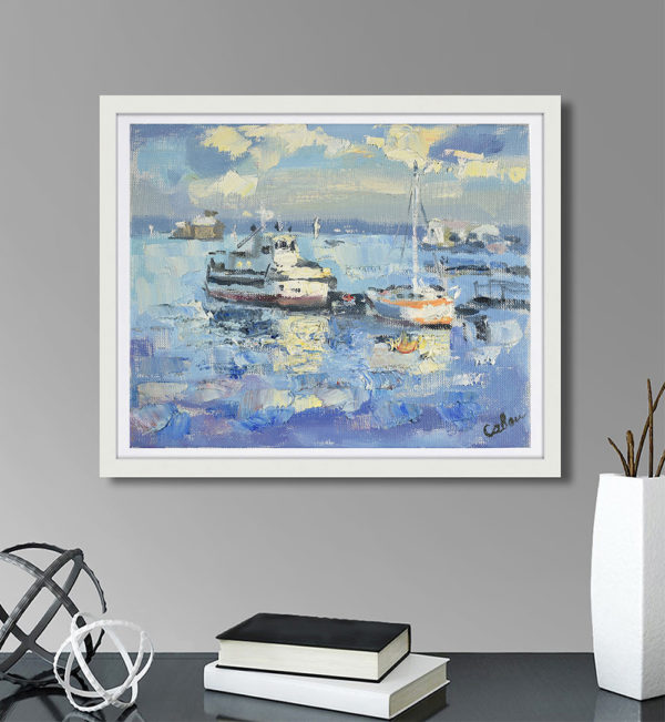 Boat Painting Pier Landscape Canvas Oil Plein Air Impressionism