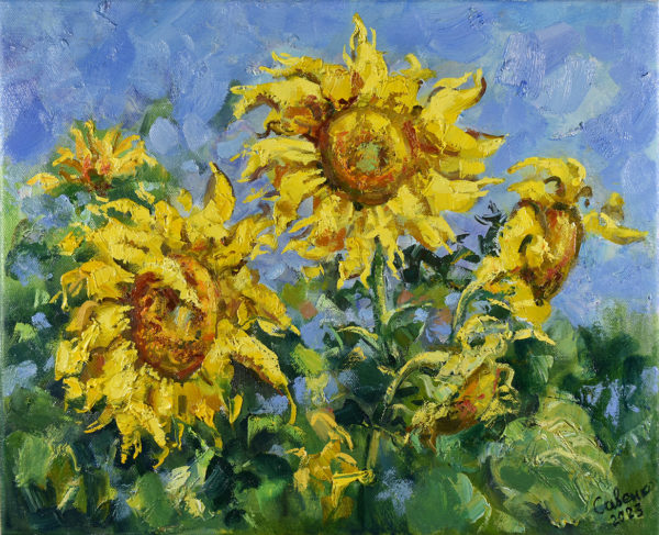 Sunflowers Painting Canvas Oil Impressionism Original Art Impasto