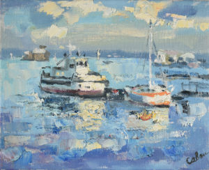 Boat Painting Pier Landscape Canvas Oil Plein Air Impressionism