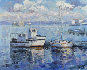 Painting Boat Landscape Pier Canvas Oil Plein Air Impressionism