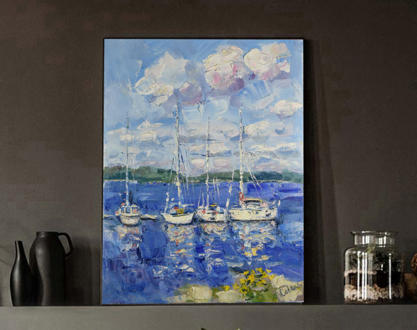 Sailboat Painting Yacht Landscape Original Art Impressionism