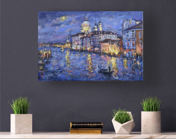 Venice Italy Original Painting Night Cityscape Canvas Impressionism