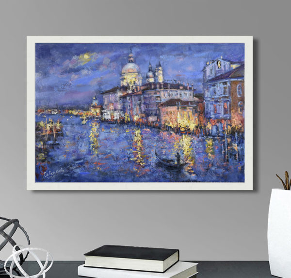 Venice Italy Original Painting Night Cityscape Canvas Impressionism