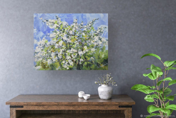 Blooming Apple Tree Painting Spring Landscape Original Art