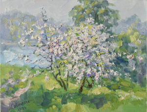 Blooming Apple Painting Trees Original Art Landscape Spring