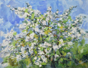 Blooming Apple Tree Painting Spring Landscape Original Art