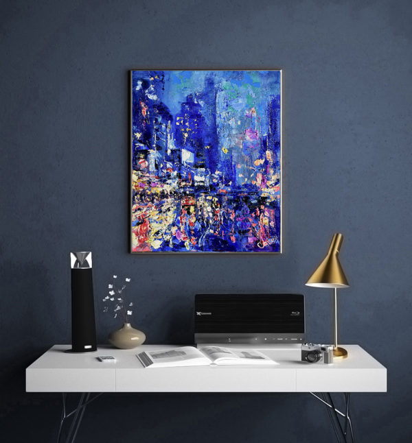 New York Painting Rainy NYC Original Art Night Street City Artwork