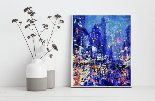 New York Painting Rainy NYC Original Art Night Street City Artwork