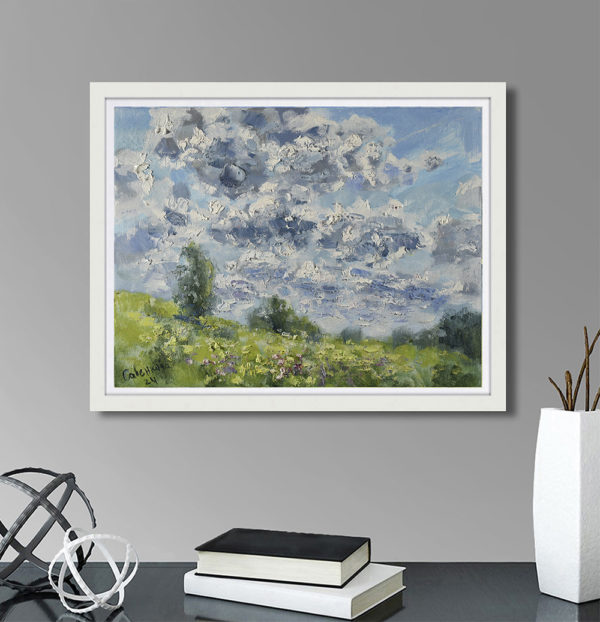 Clouds Painting Field Artwork Nature Landscape Original Art Impressionism