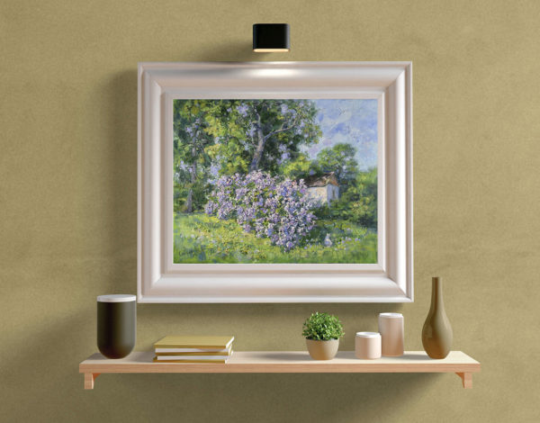 Lilac Painting Landscape House Trees Summer Nature Original Artwork