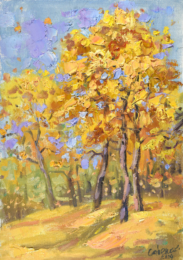 Autumn Painting Maples Trees Landscape Park Impressionism Art